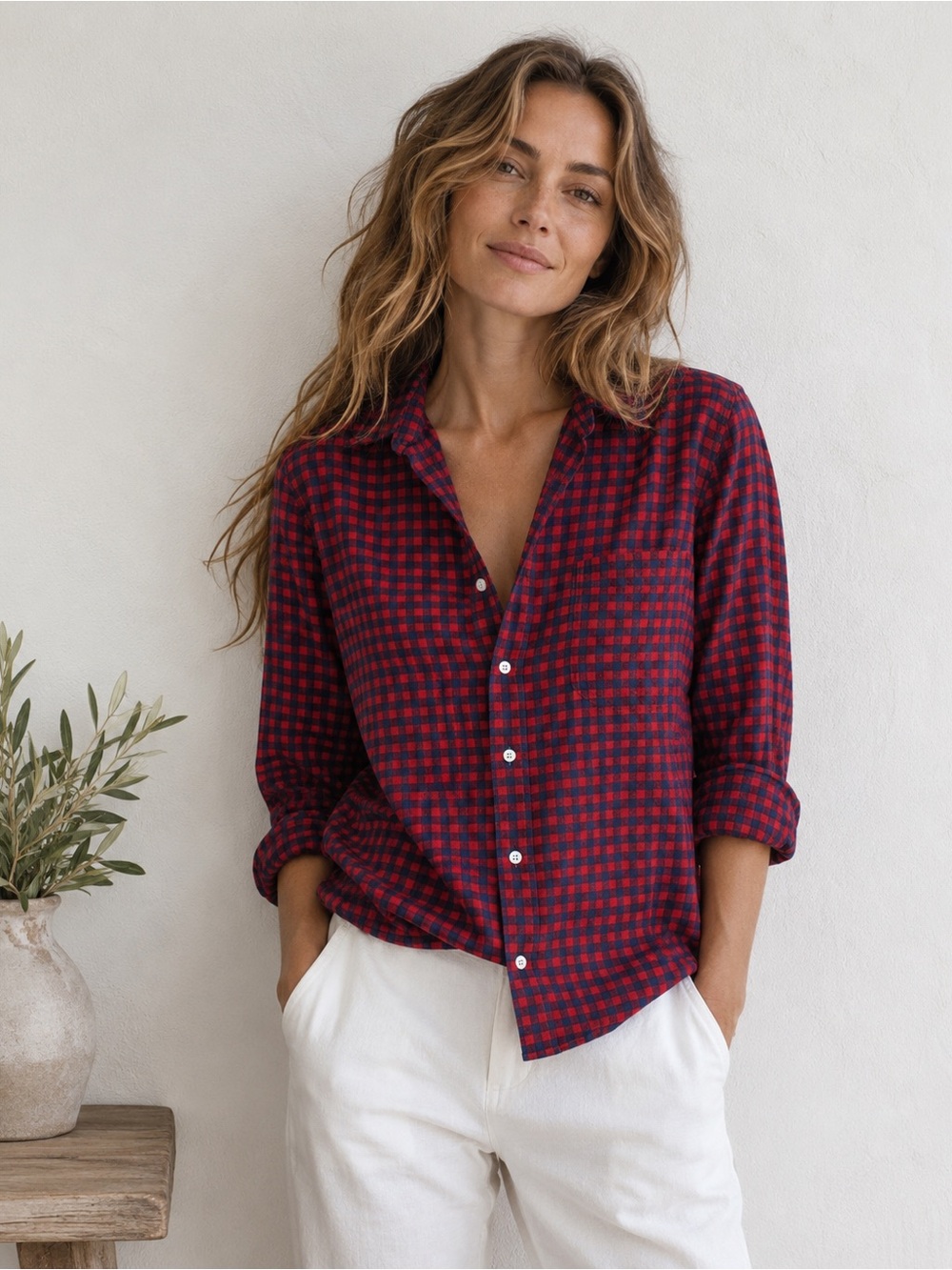 FRANK & EILEEN WOVEN RED BLUE BUFFALO PLAID ITALIAN FLANNEL CHECK SHIRT SZ XS
